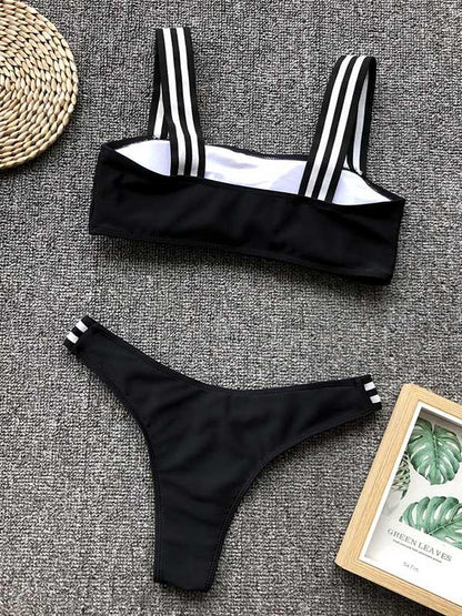 Plain Wide Strap Bikini Swimsuit