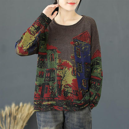 Buykud Print Long Sleeve Comfortable Breathable Sweater