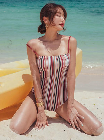 Striped-Print Strapless One-Piece Swimwear
