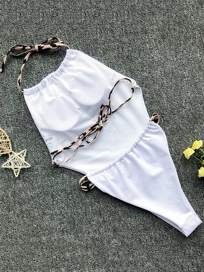 Halter-neck Plain One Piece Swimsuit