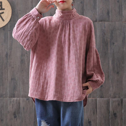 Dots Women Turtleneck Lantern Sleeve Blouse