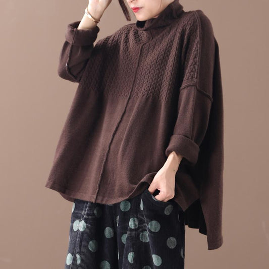 Buykud High Low Hem Solid Color Casual Sweater