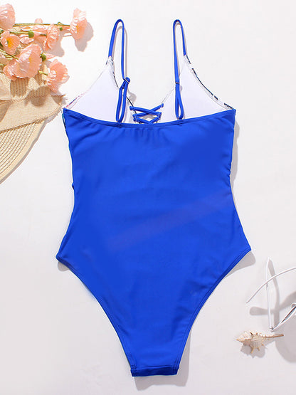 Leaves Print Split-Side One-Piece Swimsuit
