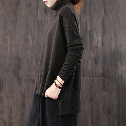 Buykud Loose Turtleneck Pullover Literary Casual Sweater