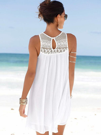Lace Split-joint Sleeveless Mini Dress