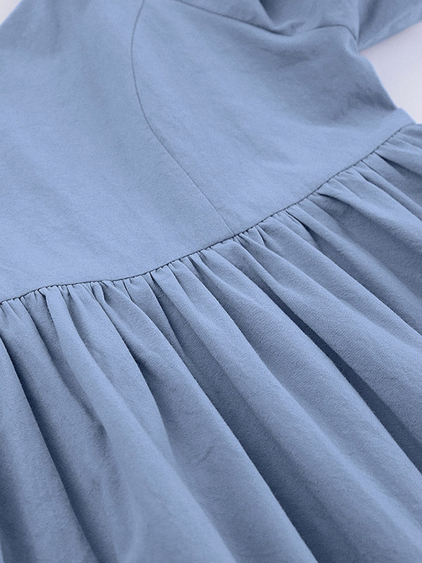 Stylish Split-Joint Pleated Puff Sleeves A-Line Mini Dress