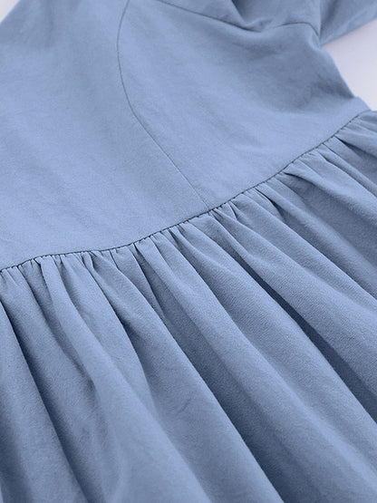 Stylish Split-Joint Pleated Puff Sleeves A-Line Mini Dress