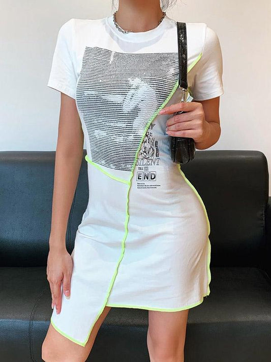 Printed Cropped Half Sleeves Mini Dresses