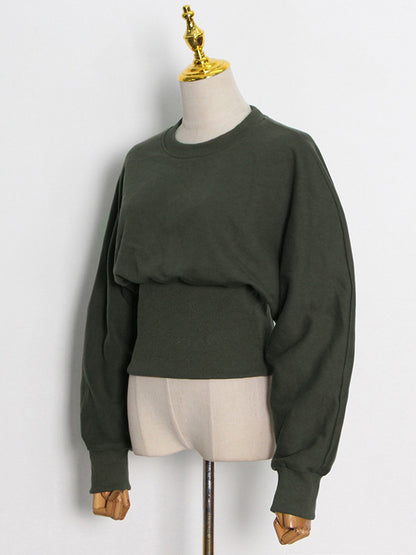 Simple Long Sleeves Green Split-Joint Sweatshirt Top