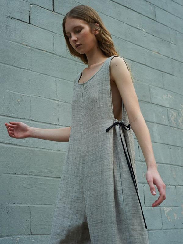 Lace-up Round-neck Sleeveless Wide Leg Jumpsuits