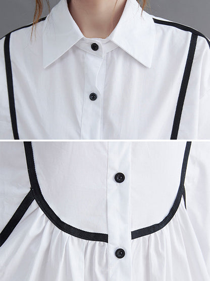Stylish Loose White Split-Joint Half Sleeves Lapel Midi Dress