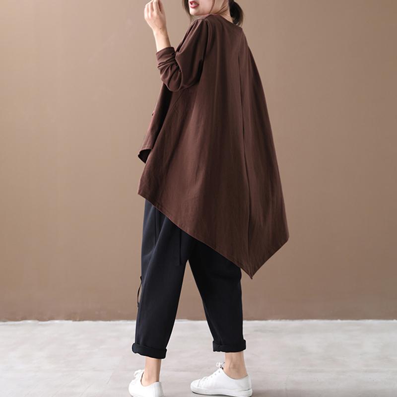 Buykud Patchwork Pocket Irregular Hem Casual Blouse