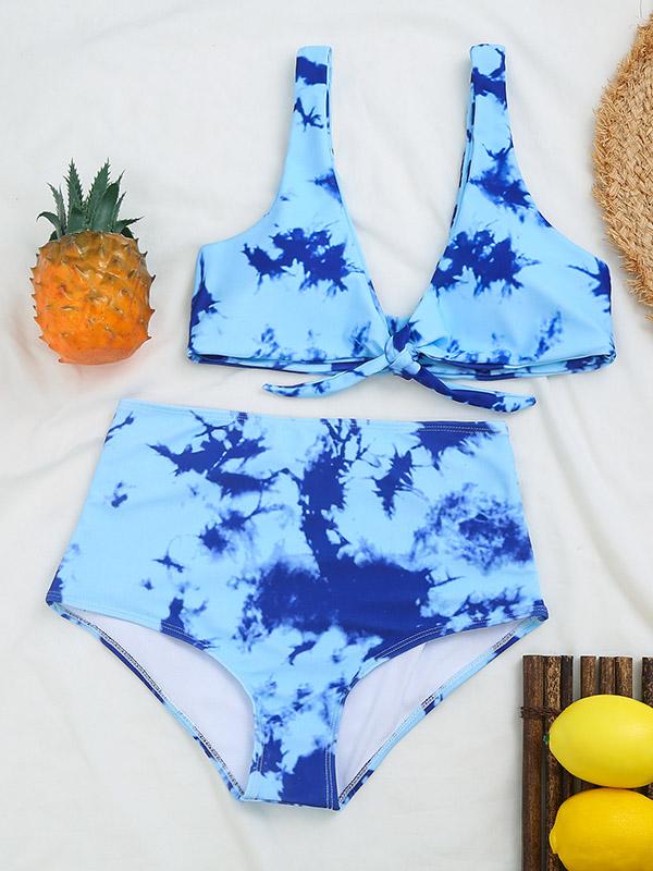 Tie-Dyed Gradient Split Bikini Swimsuit