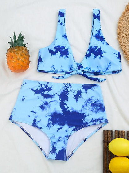 Tie-Dyed Gradient Split Bikini Swimsuit