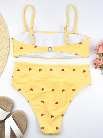 High Waisted Tie Bandeau Bikini Swimsuit