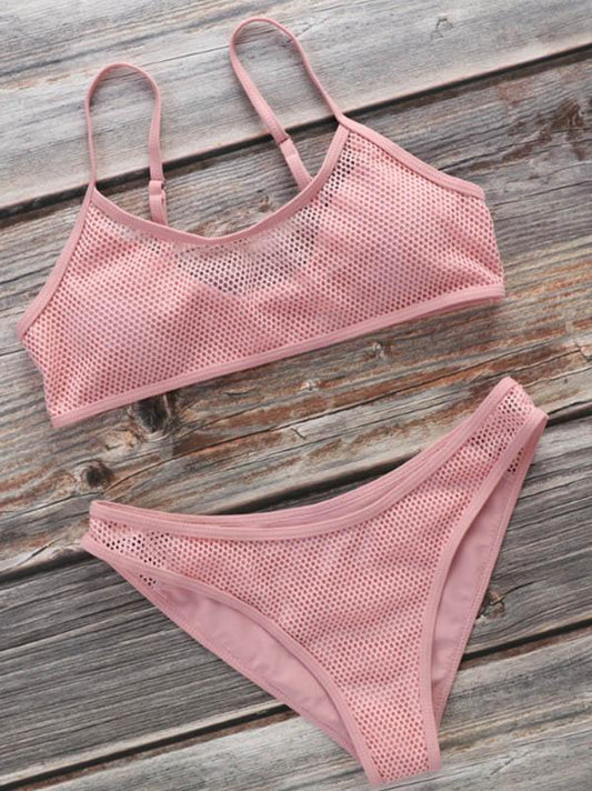 Tulle Padded Solid Bikinis Swimwear