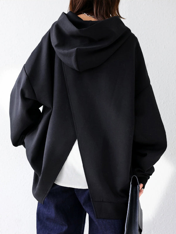 Urban Loose Solid Color Split-Back Long Sleeves Hoodies