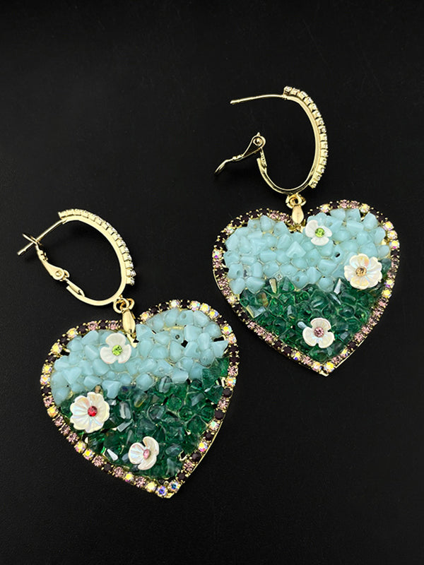 Simple Rhinestone Heart Shape Green Earrings Accessories