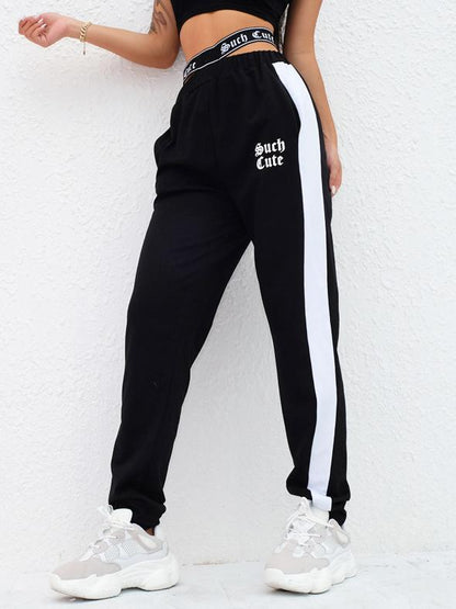 Ribbon Stitching High Waist Casual Athletic Pants