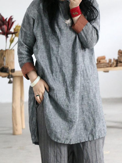 National Simple Linen Long Tops