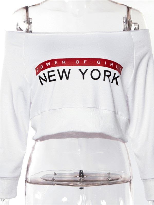 Letter Printed Off-The-Shoulder Sweat  Shirt