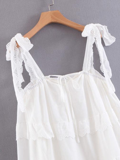 Ruffled A-line Spaghetti Neck Midi Dress