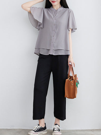 Original 14 Colors Falbala Lapel Blouse Tops