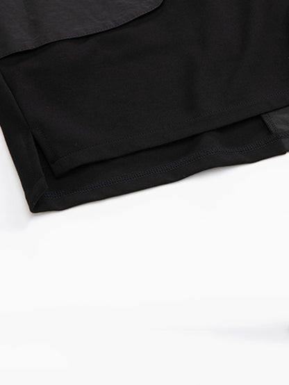 Autumn Loose Drawstring High-Neck False Two T-Shirt