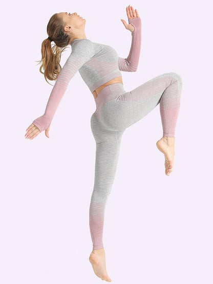 Sexy  Contrast Color Long Sleeves Yoga Suits