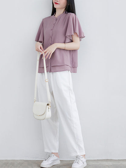 Original 14 Colors Falbala Lapel Blouse Tops