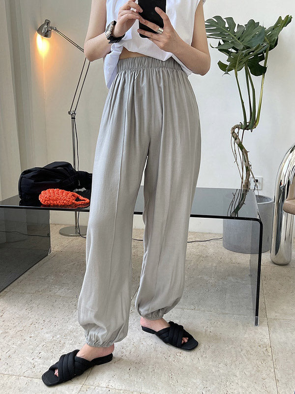 Casual Loose Pleated Elastics High Waisted Pants