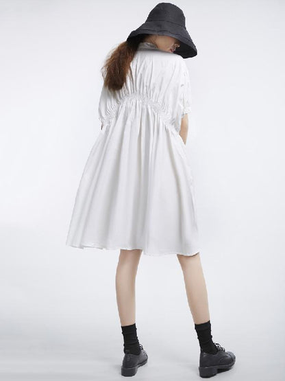 Asymmetric Lantern Short Sleeves Dress