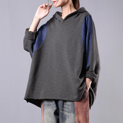 Buykud Patchwork Contrast Color Casual Loose Hoodie