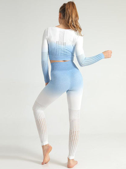 Wrap Long Sleeves Gradient Yoga Suits