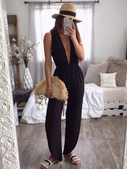 Fashion V-neck Casual Sleeveless Jumpsuit