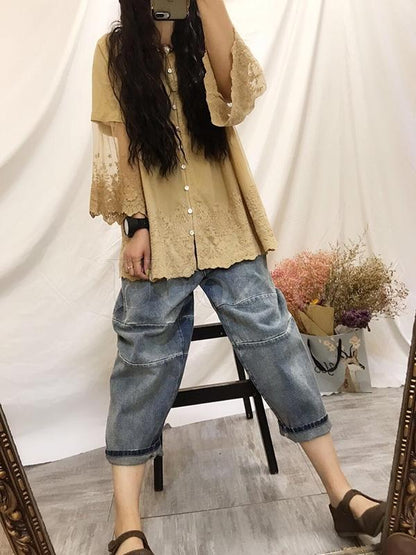 Retro Lace Embroidered Gauze Sleeves Shirt