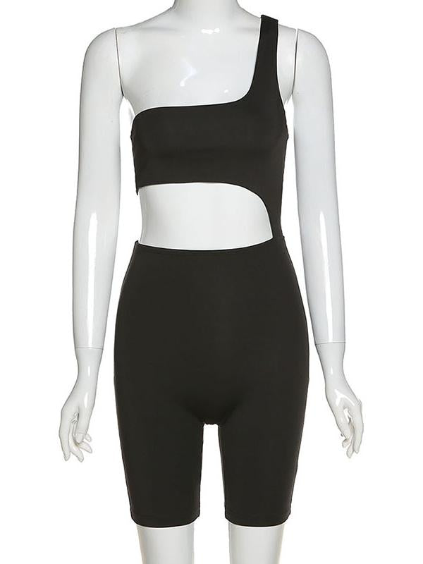 Sexy Wrap Solid Color One-Shoulder Rompers