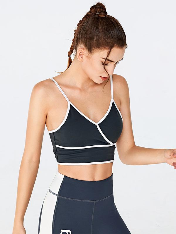 Sexy Spaghetti-Neck Contrast Color Letters Printed Yoga Suits