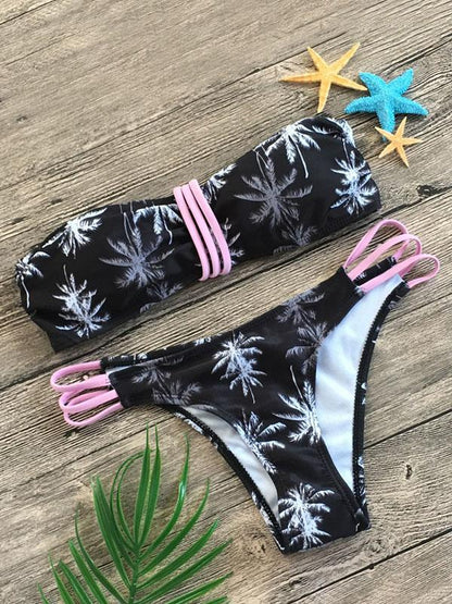 Bandeau Strapless Printed Bikini Swimsuit