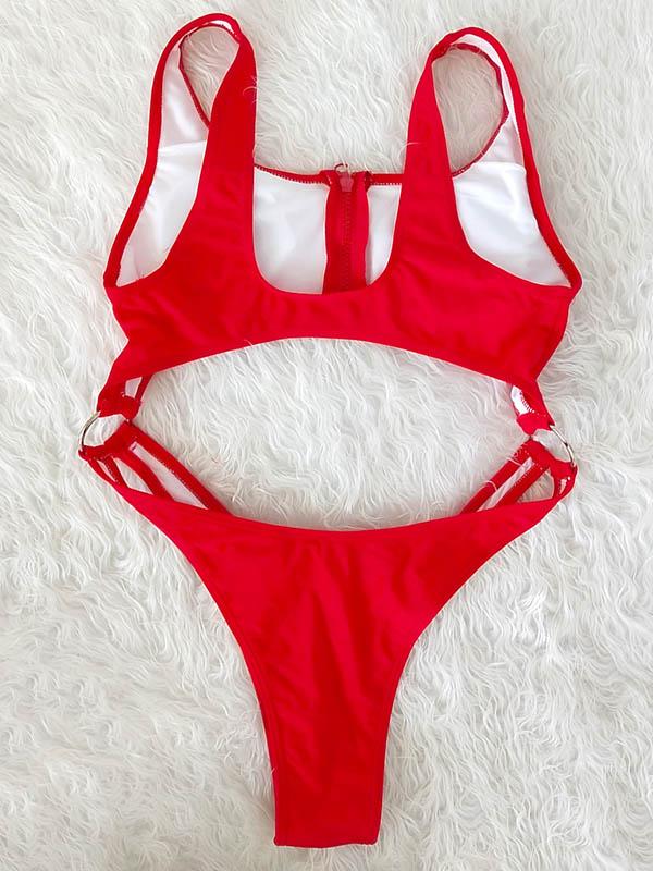 Sexy Hollow Zipper Backless One-Piece Swimwear