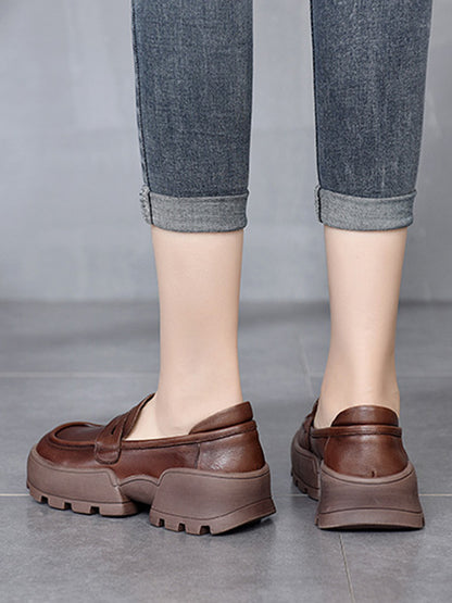 Vintage Cow Leather Low-Top Platform Loafers