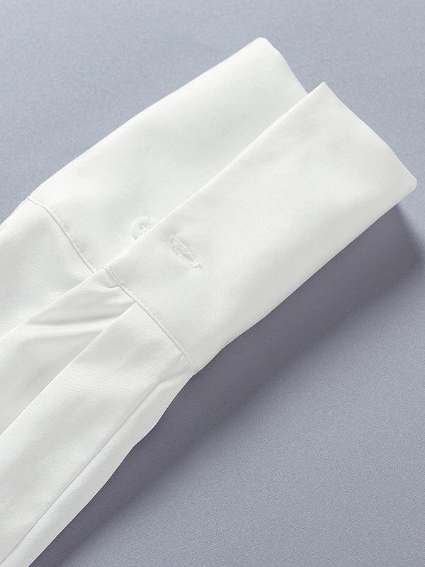 Urban White Hollow Bandage Lapel Long Sleeves Blouses