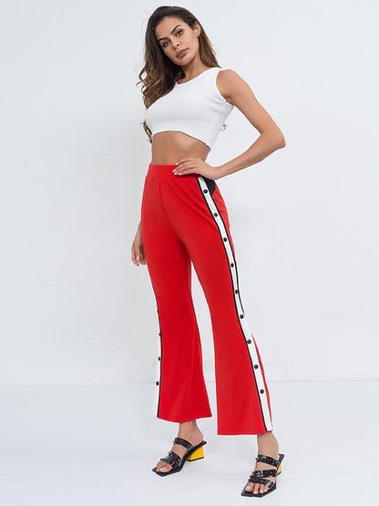 Split Patchwork Flared High Waist Trousers