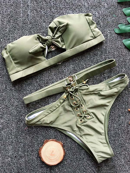 Sexy Solid Bandage Bikinis Swimwear