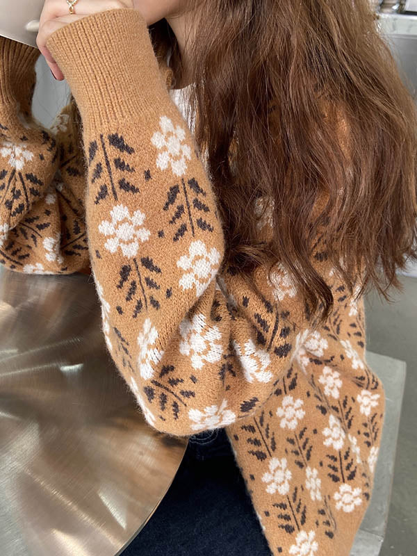 Original Buttoned Round-Neck Long Sleeves Cardigans