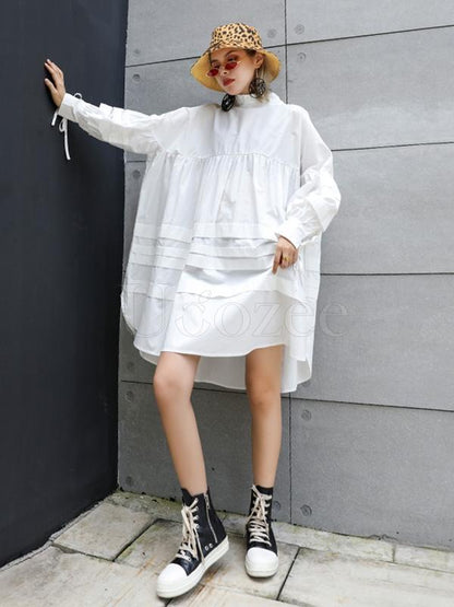 Solid Bowknot Drawstring Falbala Mini Dress