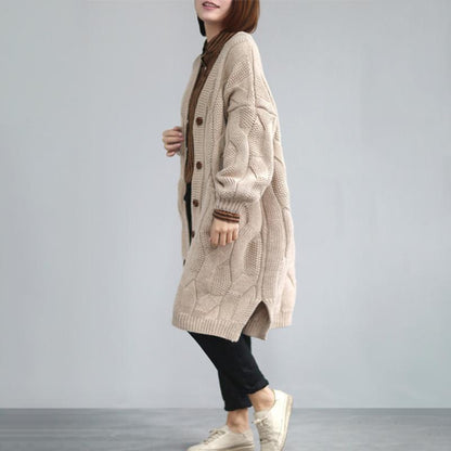 Buykud Casual Solid Color V-neck Thick Cardigan Sweater