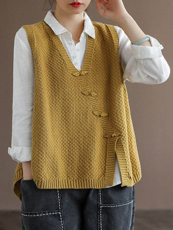 Simple Asymmetric Solid Color V-Neck Sleeveless Vest Tops