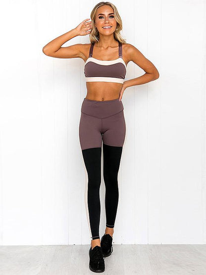 Split-joint Color Block Skinny Leg Vest Top Yoga Suit