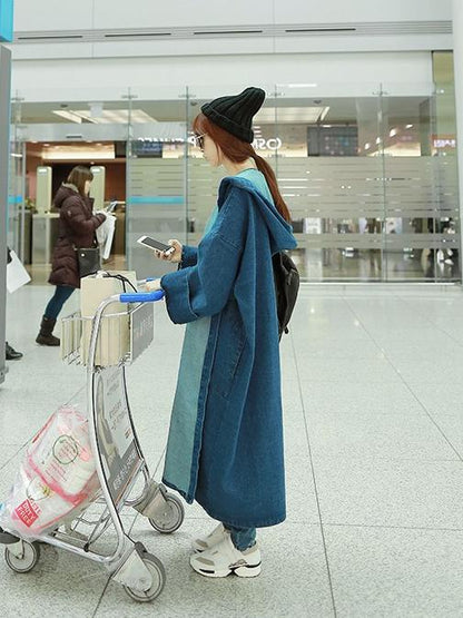 CASUAL LONG JEANS HOODED CAP OUTWEAR